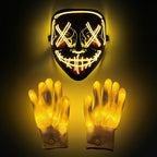 Illuminate Your Halloween with the Wireless LED Neon Purge Mask & Fiber Optic Gloves – Perfect for Carnivals, Cosplay, and Parties!