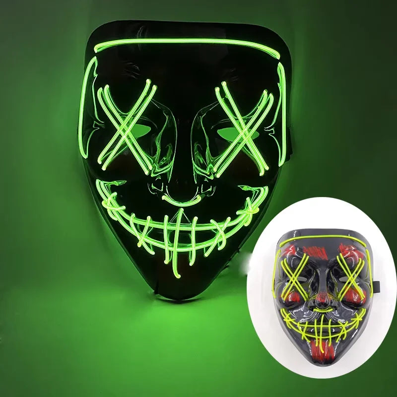 Illuminate Your Halloween with the Wireless LED Neon Purge Mask & Fiber Optic Gloves – Perfect for Carnivals, Cosplay, and Parties!