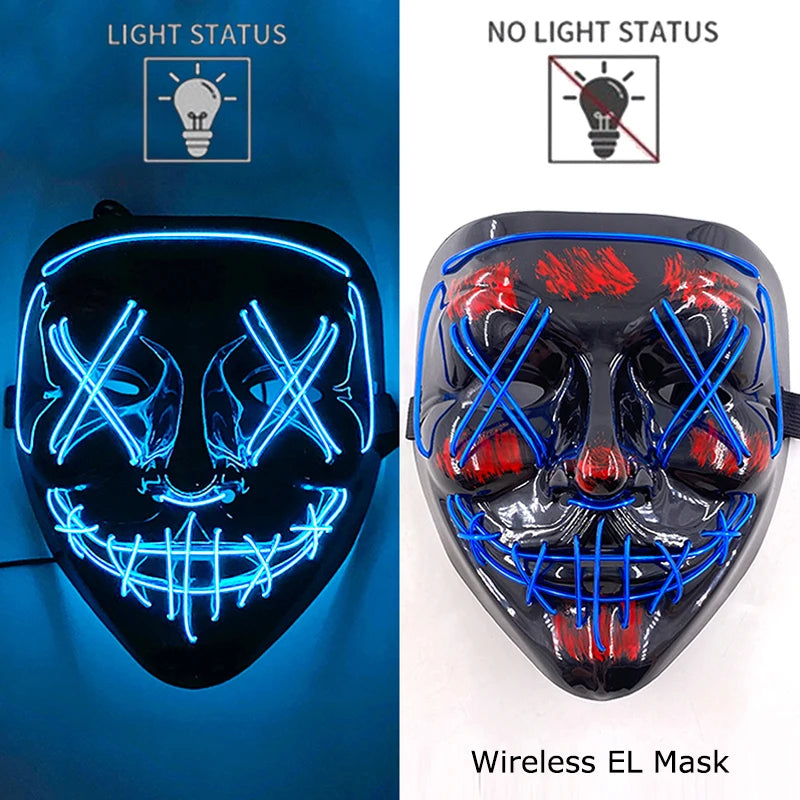 Illuminate Your Halloween with the Wireless Neon LED Purge Mask – Glowing Horror Mask for Parties and Cosplay!