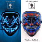 Illuminate Your Halloween with the Wireless Neon LED Purge Mask – Glowing Horror Mask for Parties and Cosplay!