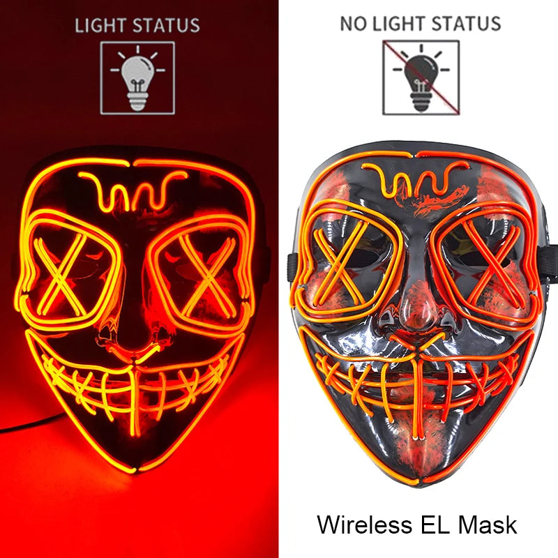 Illuminate Your Halloween with the Wireless Neon LED Purge Mask – Glowing Horror Mask for Parties and Cosplay!