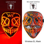 Illuminate Your Halloween with the Wireless Neon LED Purge Mask – Glowing Horror Mask for Parties and Cosplay!