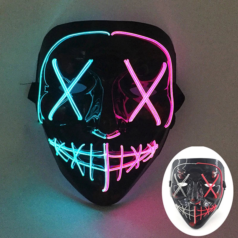 Illuminate Your Halloween with the Wireless LED Neon Purge Mask & Fiber Optic Gloves – Perfect for Carnivals, Cosplay, and Parties!