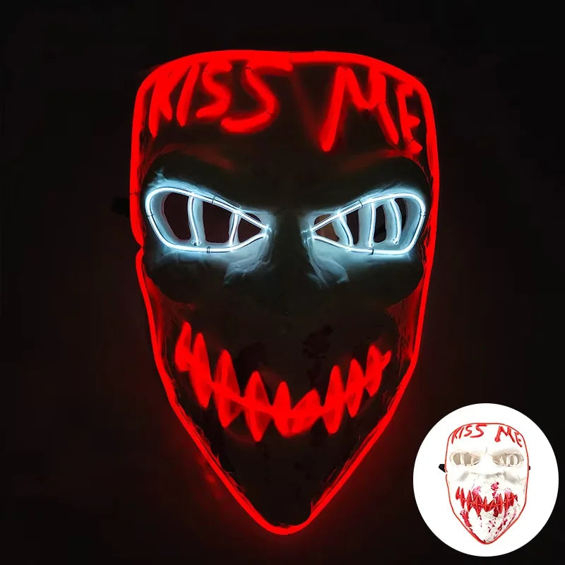 Illuminate Your Halloween with the Wireless LED Neon Purge Mask & Fiber Optic Gloves – Perfect for Carnivals, Cosplay, and Parties!