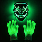 Illuminate Your Halloween with the Wireless LED Neon Purge Mask & Fiber Optic Gloves – Perfect for Carnivals, Cosplay, and Parties!