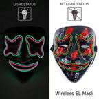 Illuminate Your Halloween with the Wireless Neon LED Purge Mask – Glowing Horror Mask for Parties and Cosplay!