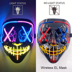 Illuminate Your Halloween with the Wireless Neon LED Purge Mask – Glowing Horror Mask for Parties and Cosplay!