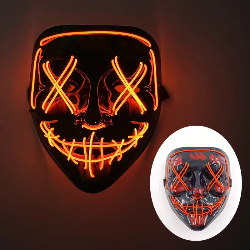 Illuminate Your Halloween with the Wireless LED Neon Purge Mask & Fiber Optic Gloves – Perfect for Carnivals, Cosplay, and Parties!
