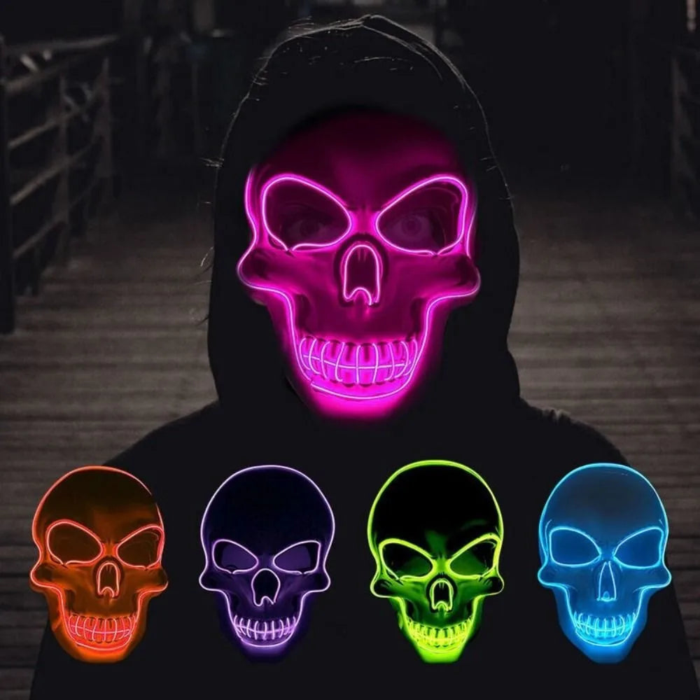 Fashion Horror Halloween Skull Mask Halloween Cosplay Costume LED Cold Light Mask LED Light Cosplay Mask Party Makeup Ball