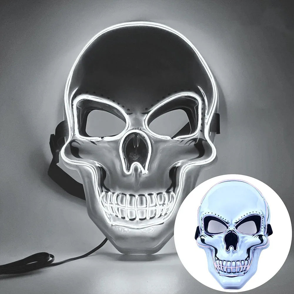 Fashion Horror Halloween Skull Mask Halloween Cosplay Costume LED Cold Light Mask LED Light Cosplay Mask Party Makeup Ball
