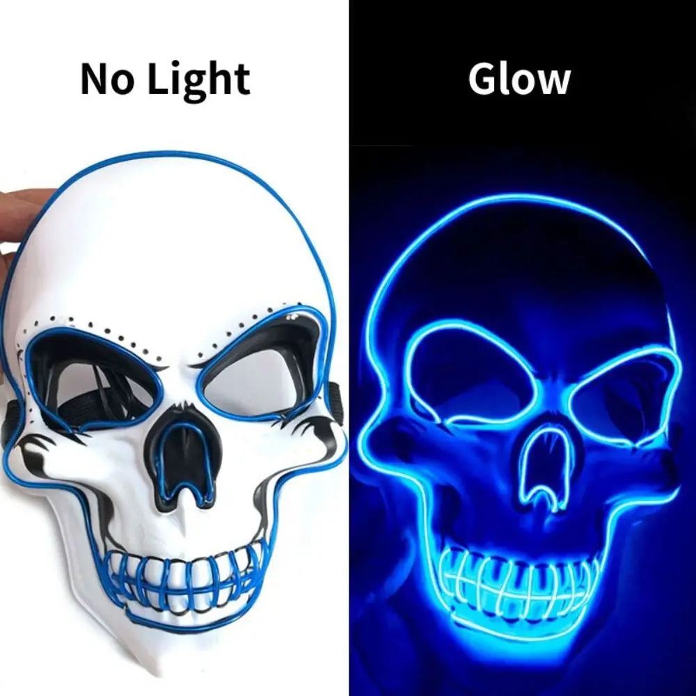 Fashion Horror Halloween Skull Mask Halloween Cosplay Costume LED Cold Light Mask LED Light Cosplay Mask Party Makeup Ball